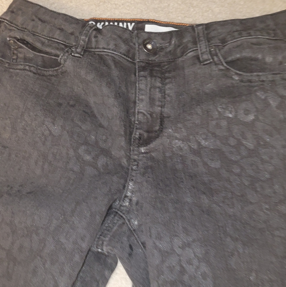 DKNY Jeans Womens SOHO Skinny Black Size 6 Dark Wash Denim Stretch Animal Print